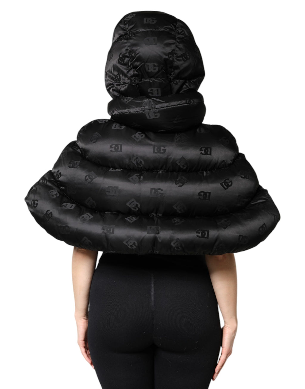 Dolce & Gabbana Black Padded Hooded Full Zip Cropped Jacket