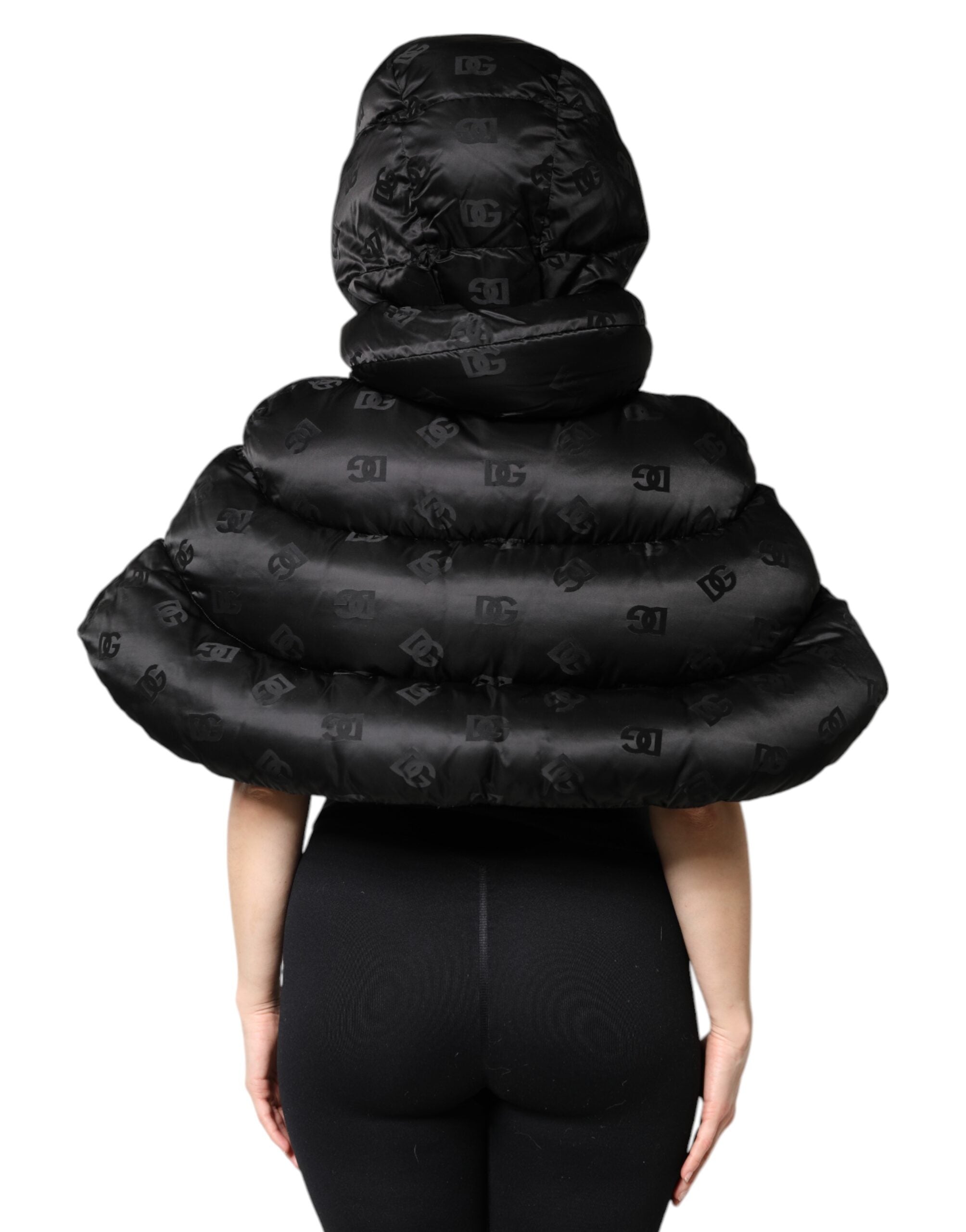 Dolce & Gabbana Black Padded Hooded Full Zip Cropped Jacket