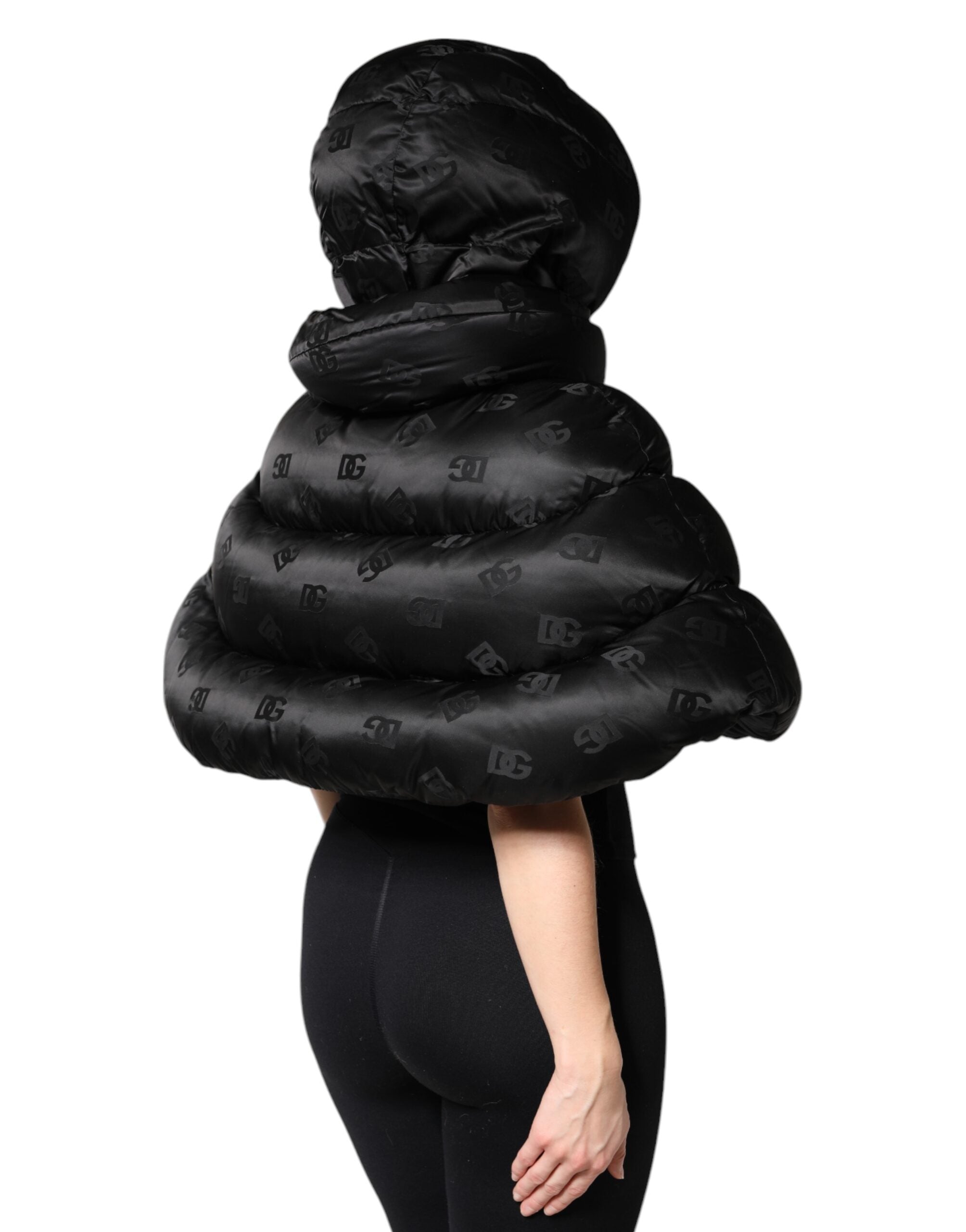 Dolce & Gabbana Black Padded Hooded Full Zip Cropped Jacket