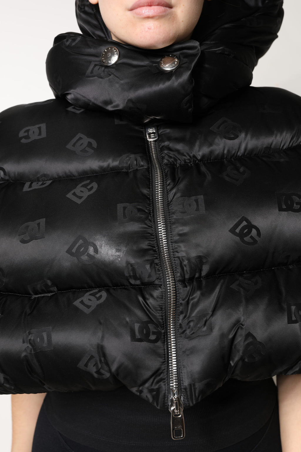Dolce & Gabbana Black Padded Hooded Full Zip Cropped Jacket