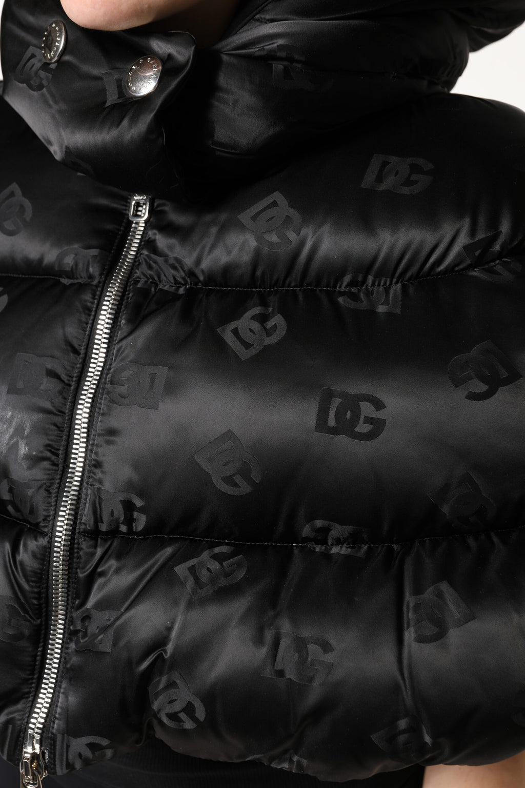Dolce & Gabbana Black Padded Hooded Full Zip Cropped Jacket