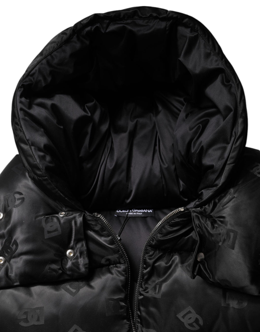 Dolce & Gabbana Black Padded Hooded Full Zip Cropped Jacket