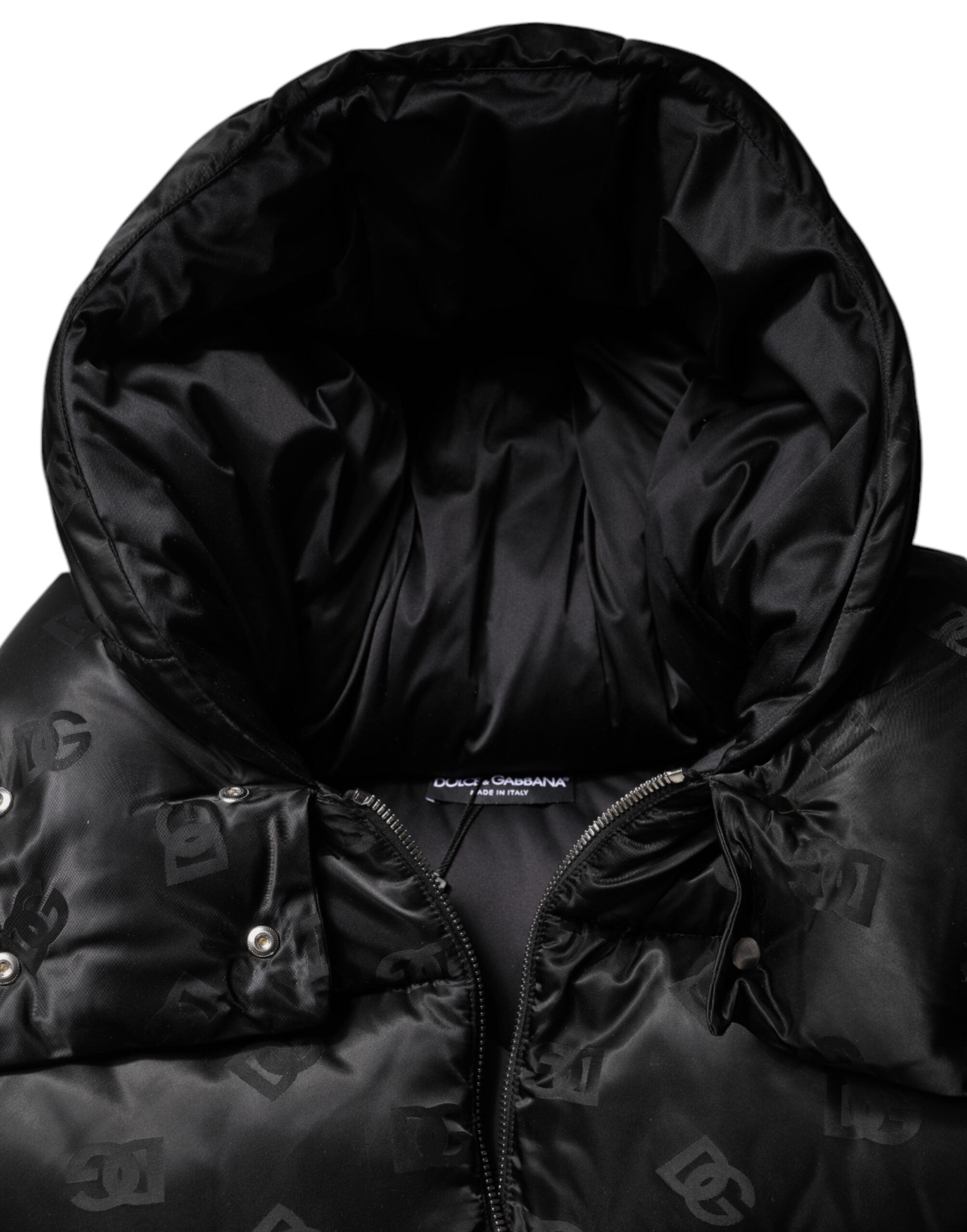Dolce & Gabbana Black Padded Hooded Full Zip Cropped Jacket