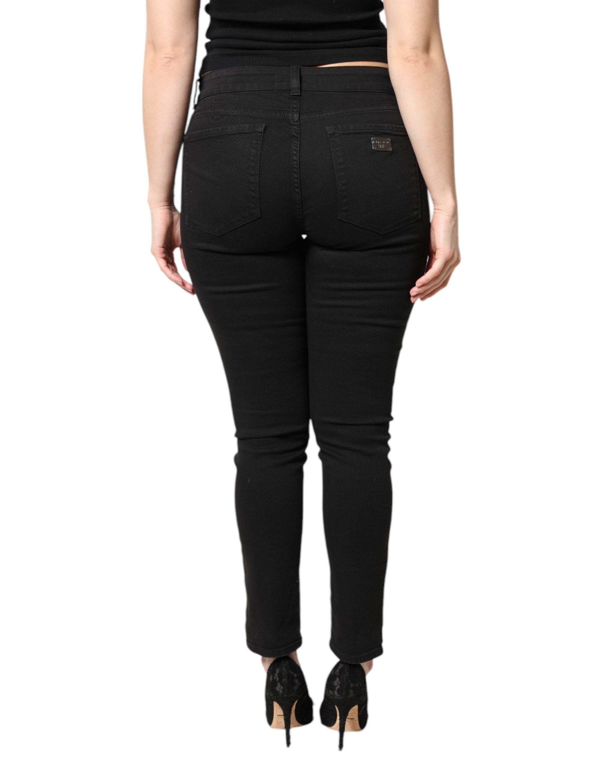 Dolce & Gabbana Black Mid-Rise Cotton Skinny Denim Jeans