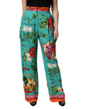 Dolce & Gabbana Grüne bedruckte gerade Hose aus Seide
