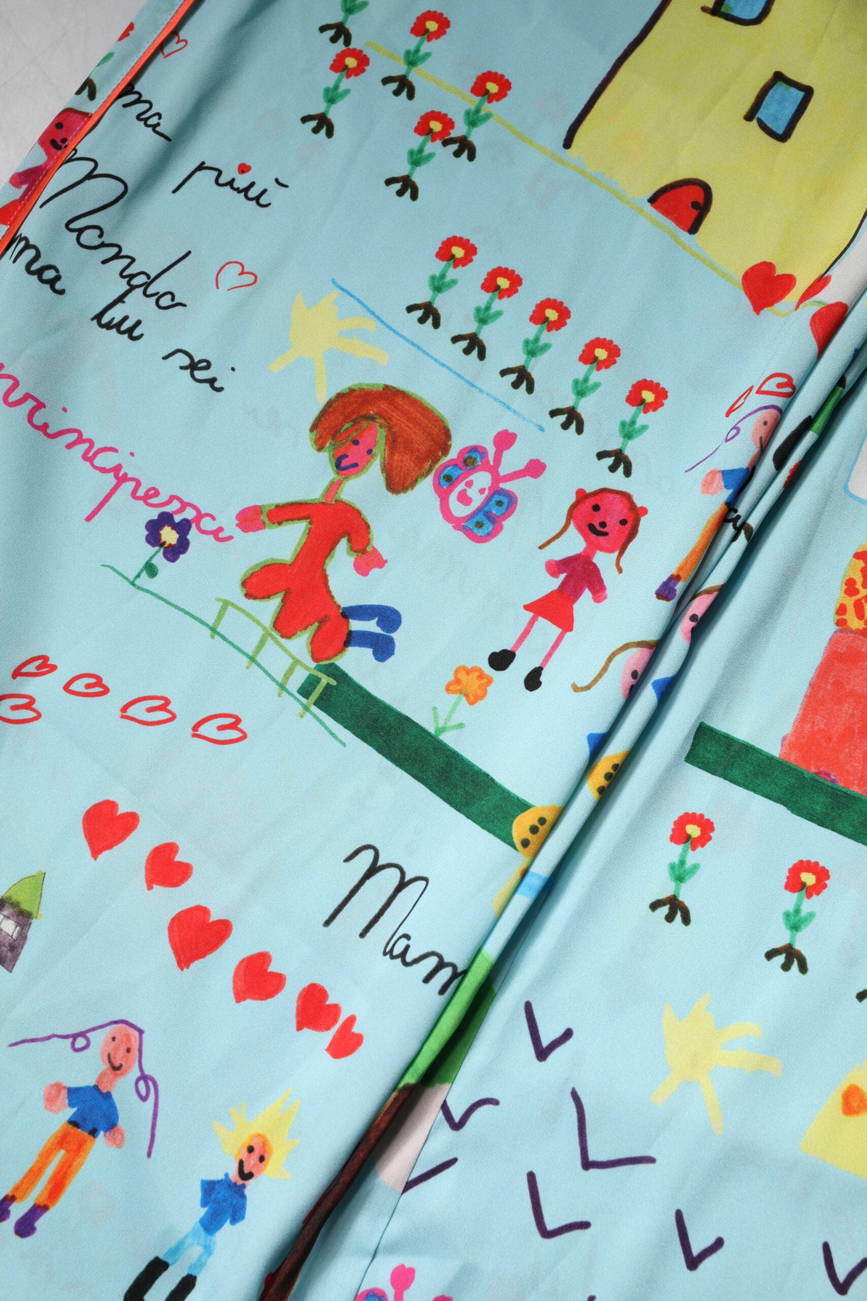 Dolce & Gabbana Light Blue Sketch Mid Waist Wide Leg Pants