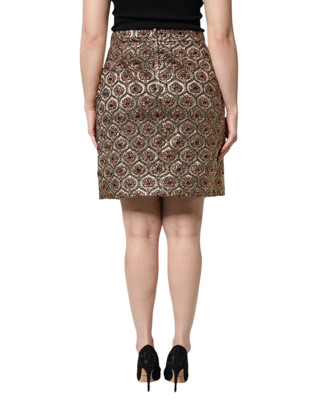 Dolce & Gabbana Brown Polyester Brocade A-Line Miniskirt