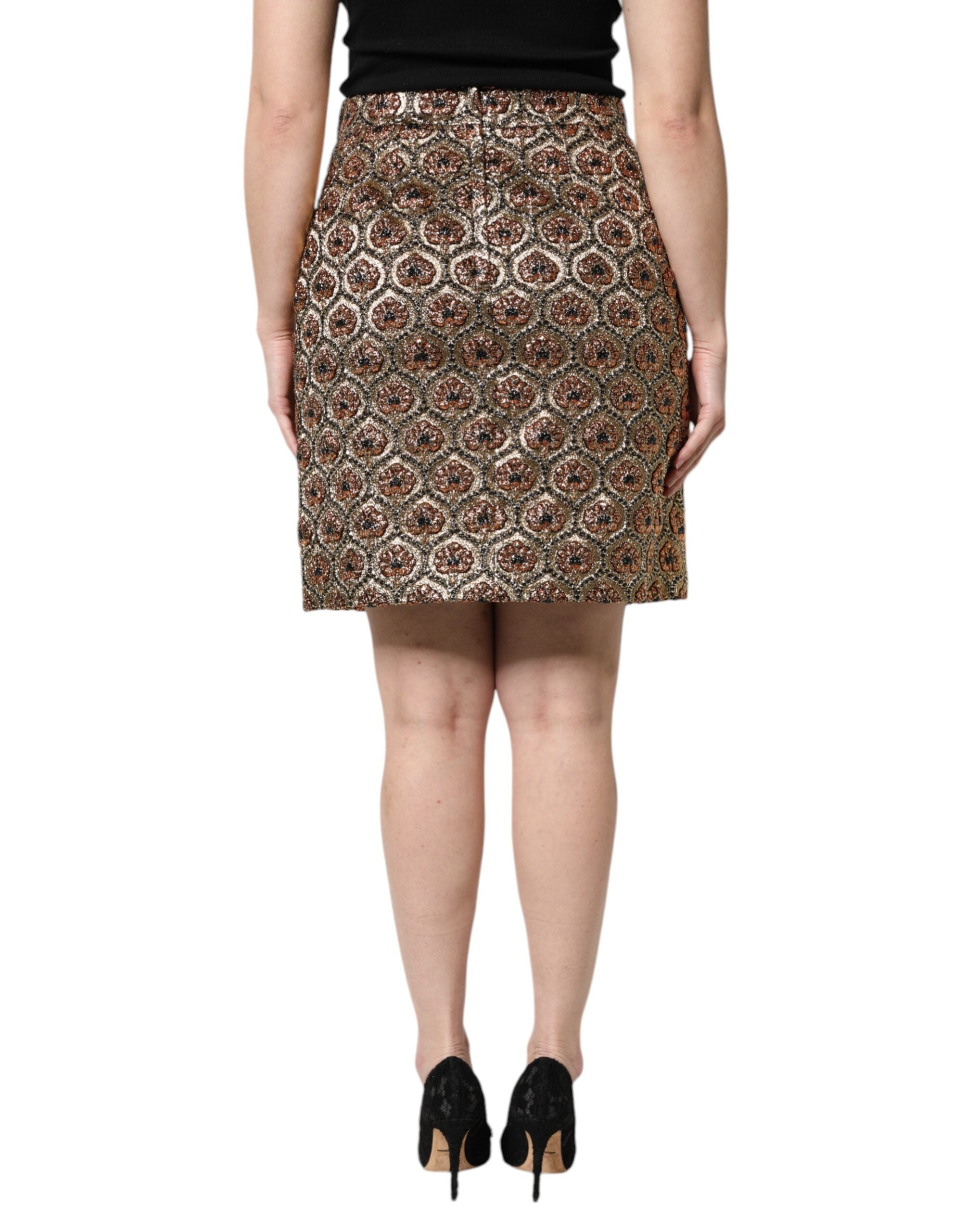 Dolce & Gabbana Brown Polyester Brocade A-Line Miniskirt