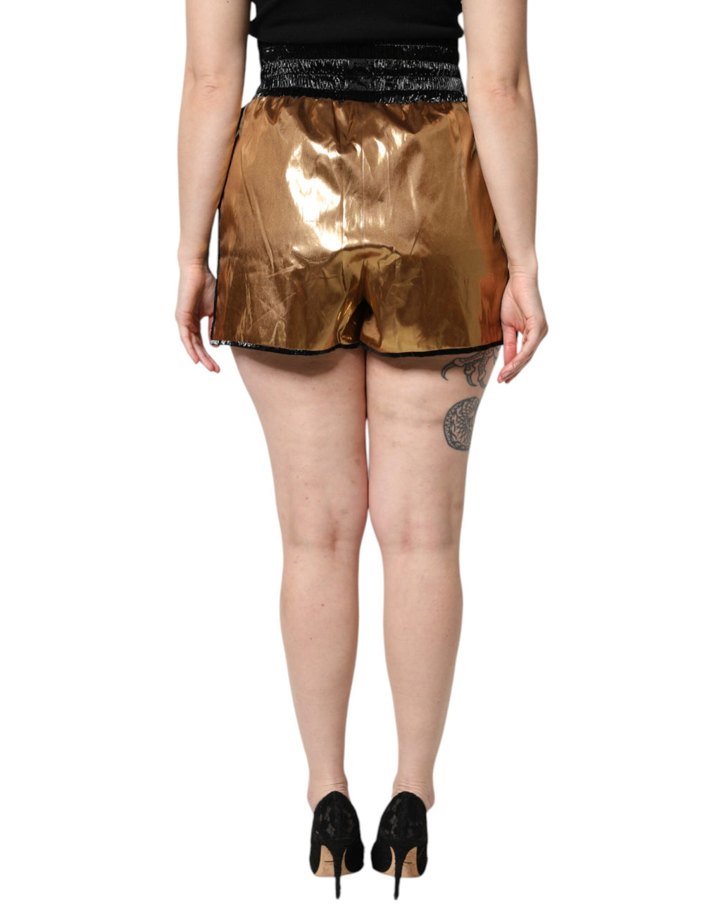 Dolce & Gabbana Metallic Gold High Waist Women's Hot Pants Shorts
