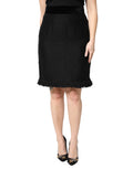 Dolce & Gabbana Black High-Waist Fringed Wool Mini Pencil Skirt