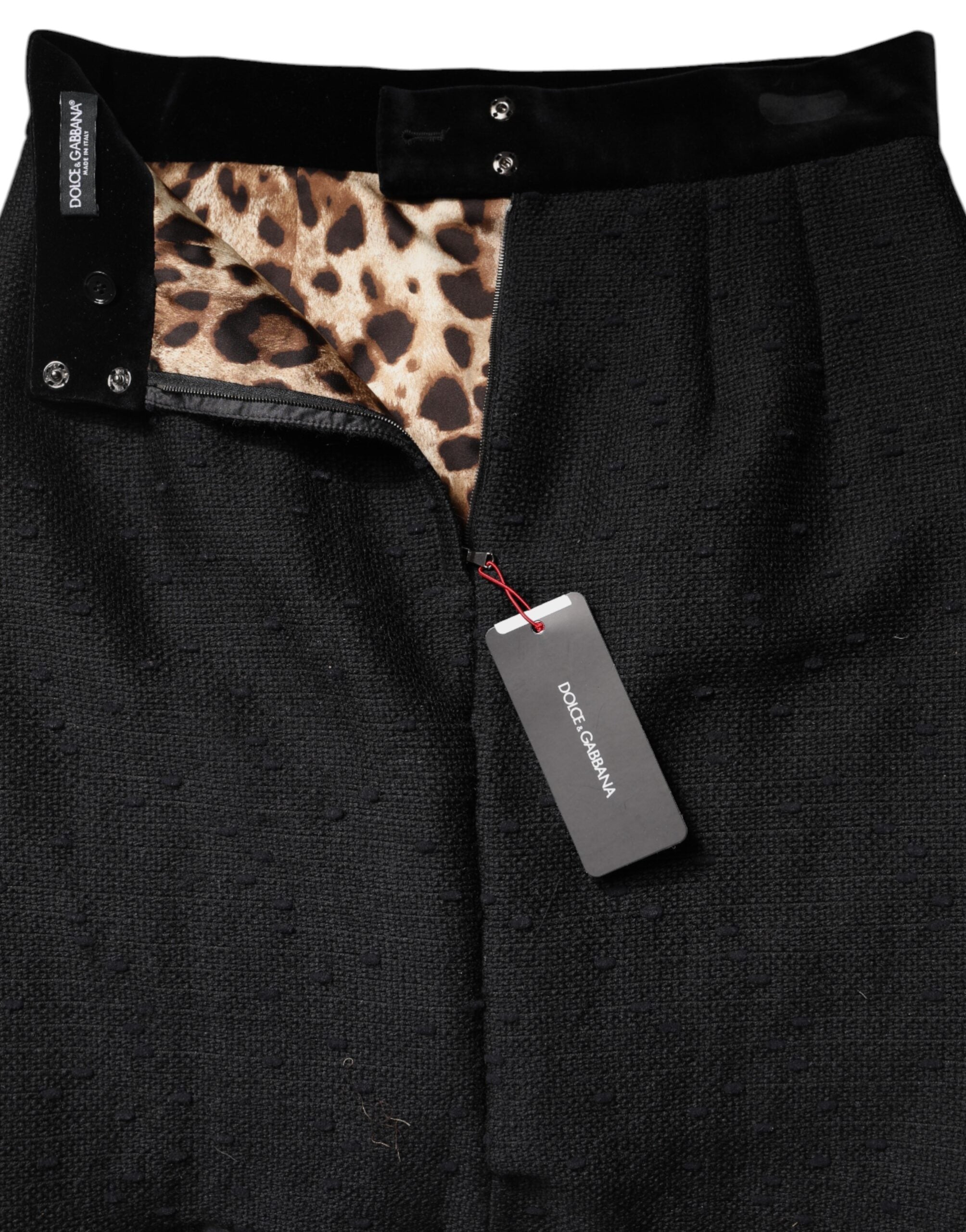 Dolce & Gabbana Black High-Waist Fringed Wool Mini Pencil Skirt