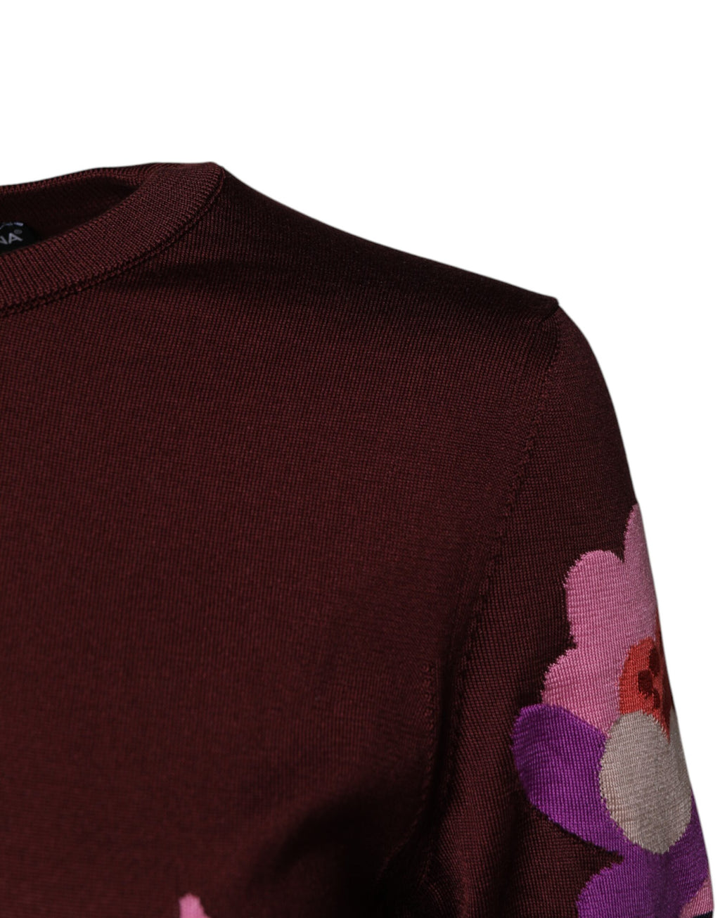 Dolce & Gabbana Maroon Floral Silk Round Neck Blouse Top
