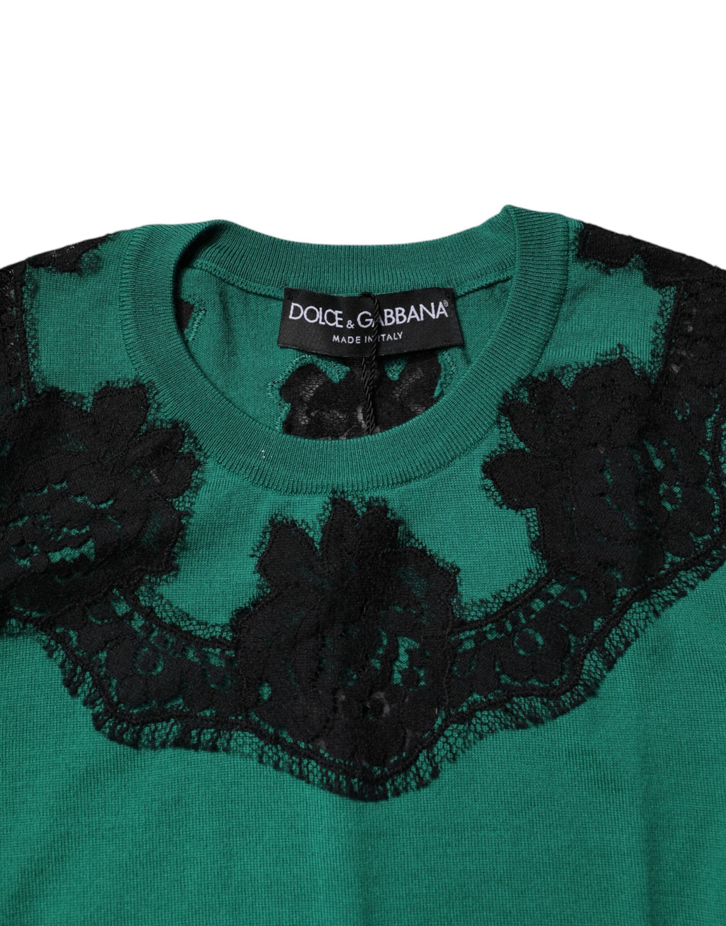 Dolce & Gabbana Grünes ärmelloses Tanktop aus Wolle mit Spitzendetail