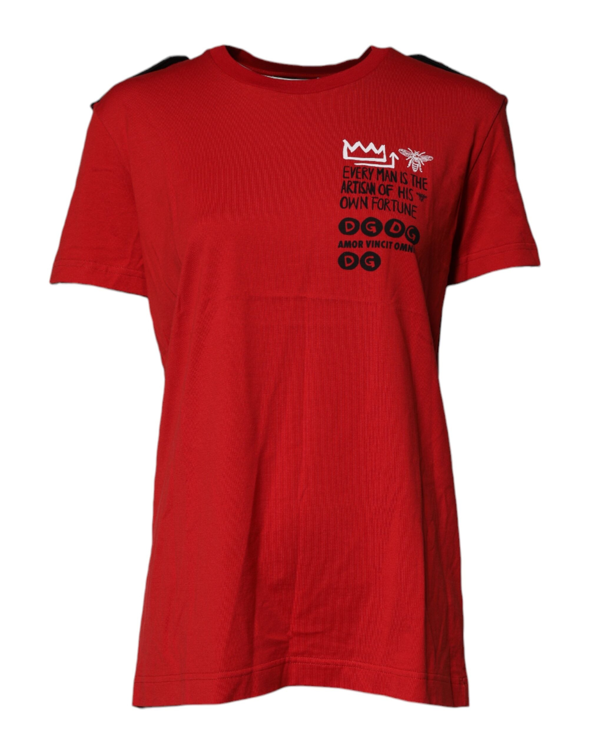 Dolce & Gabbana Rotes Baumwoll-T-Shirt mit Rundhalsausschnitt und kurzen Ärmeln
