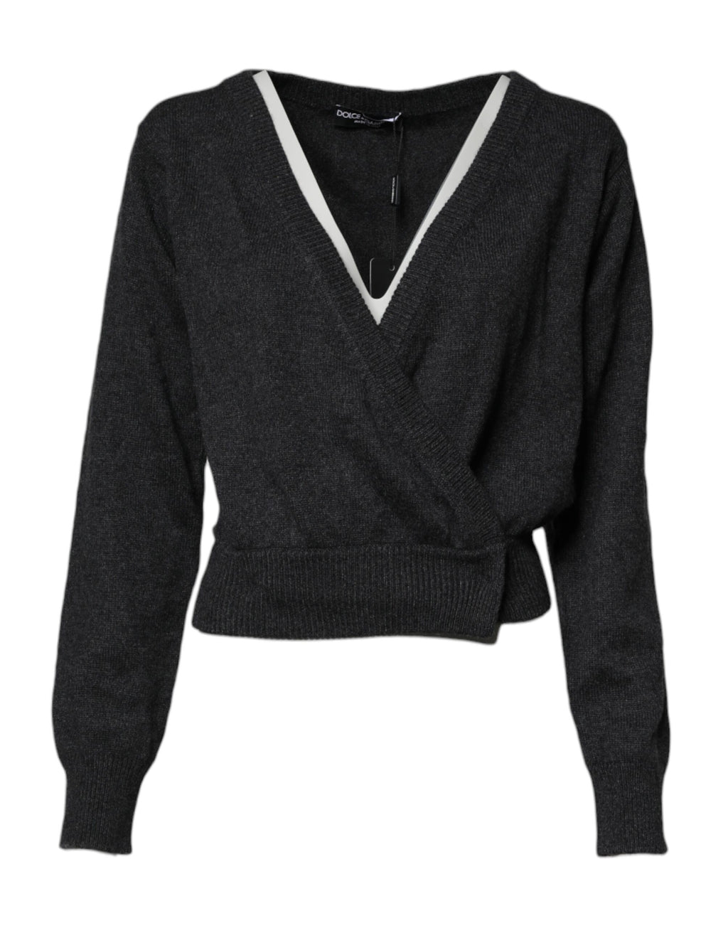 Dolce & Gabbana Grey Cashmere Deep V-Neck Sweater