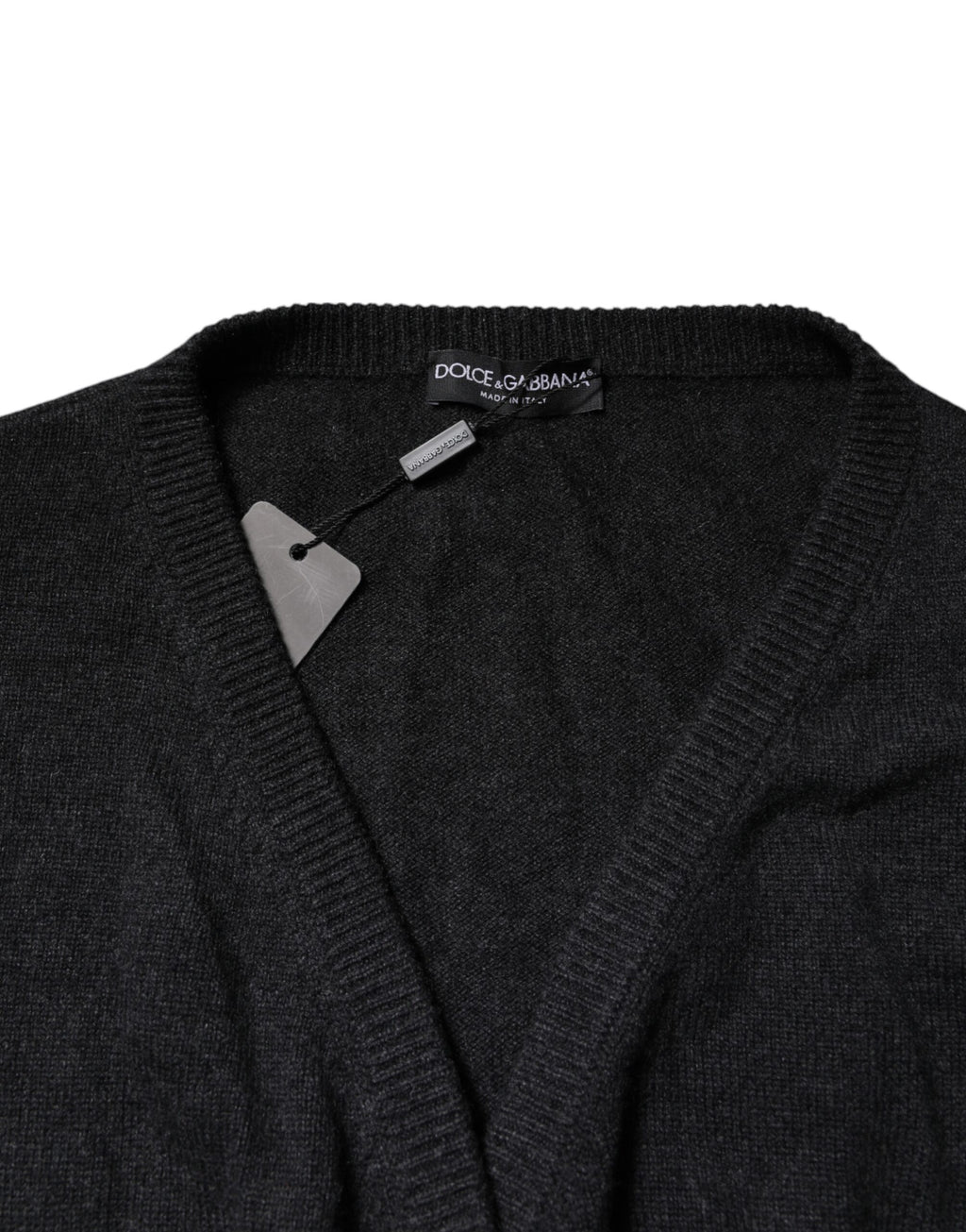 Dolce & Gabbana Grey Cashmere Deep V-Neck Sweater