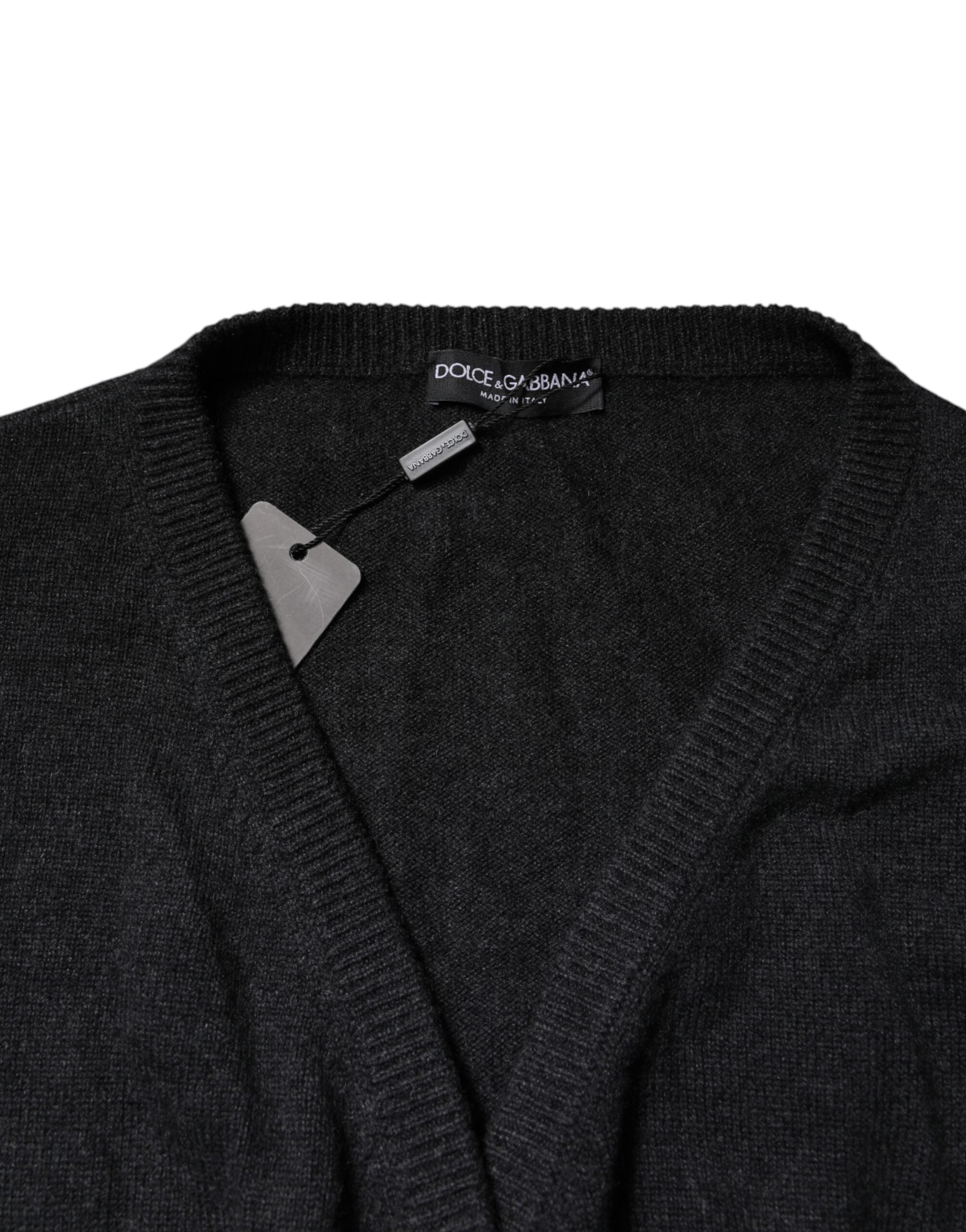 Dolce & Gabbana Grey Cashmere Deep V-Neck Sweater