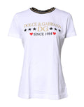 Dolce & Gabbana Weißes bedrucktes Baumwoll-T-Shirt mit Rundhalsausschnitt
