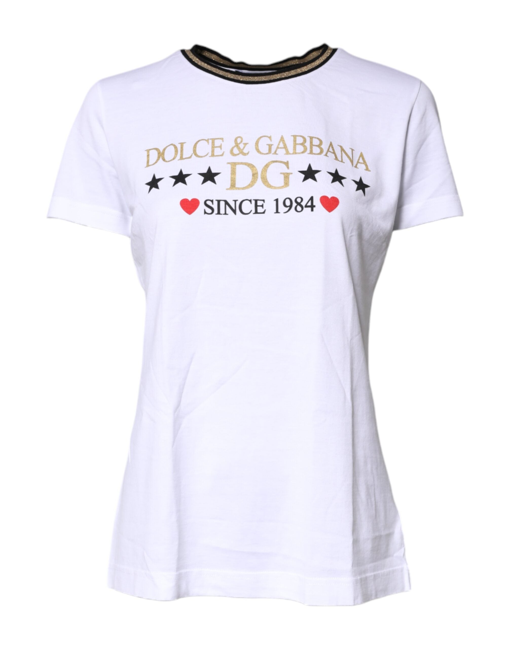 Dolce & Gabbana Weißes bedrucktes Baumwoll-T-Shirt mit Rundhalsausschnitt