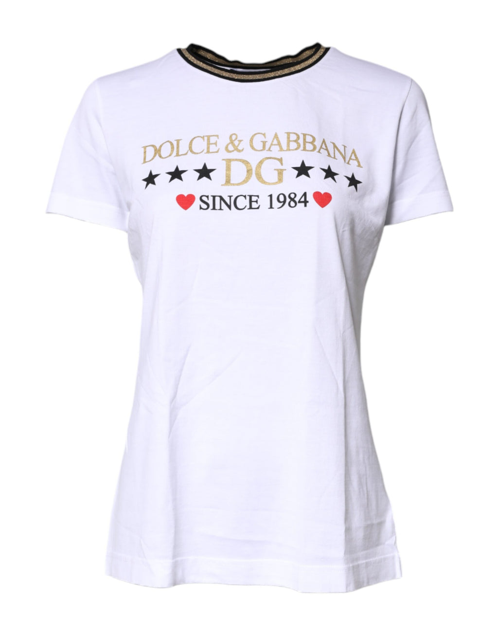 Dolce & Gabbana White Printed Cotton Crew Neck T-Shirt