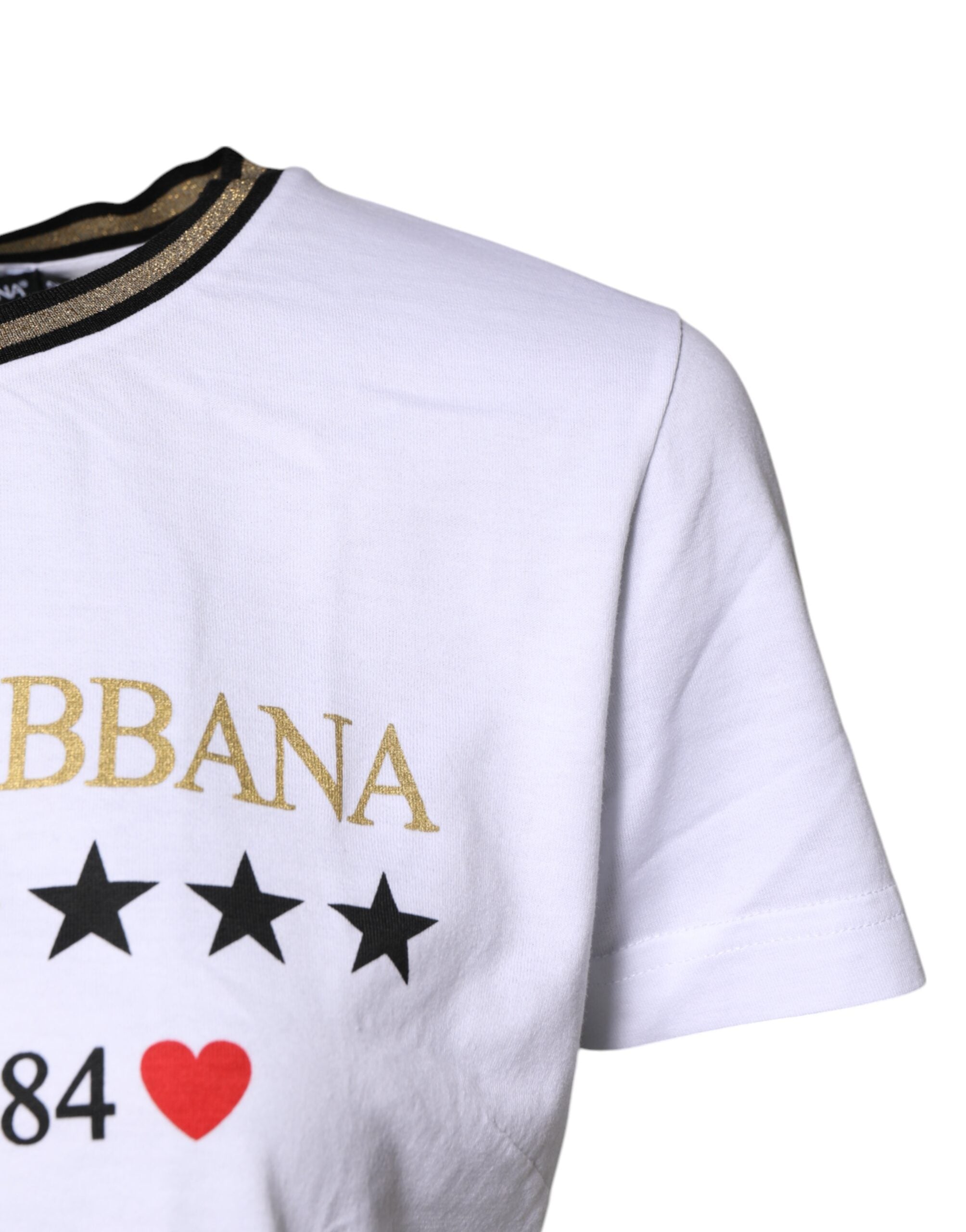 Dolce & Gabbana White Printed Cotton Crew Neck T-Shirt