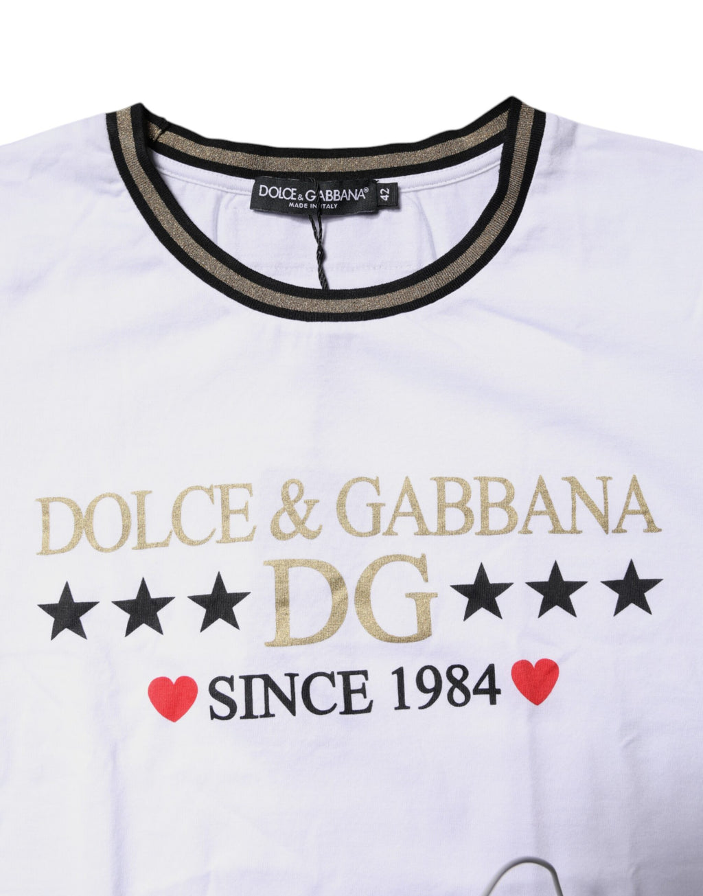 Dolce & Gabbana White Printed Cotton Crew Neck T-Shirt