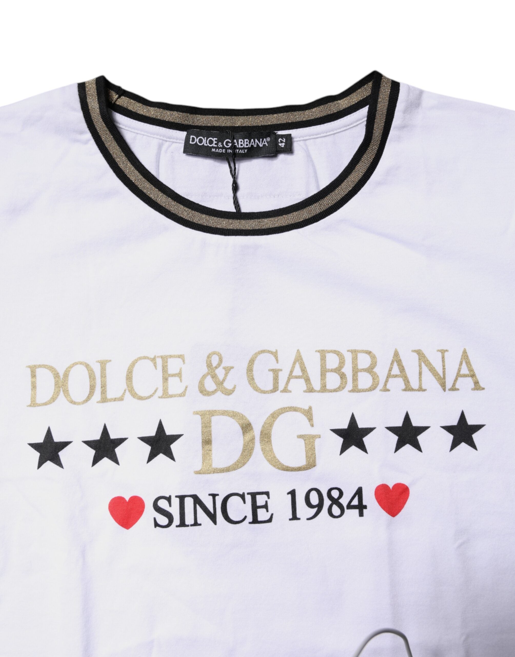 Dolce & Gabbana White Printed Cotton Crew Neck T-Shirt