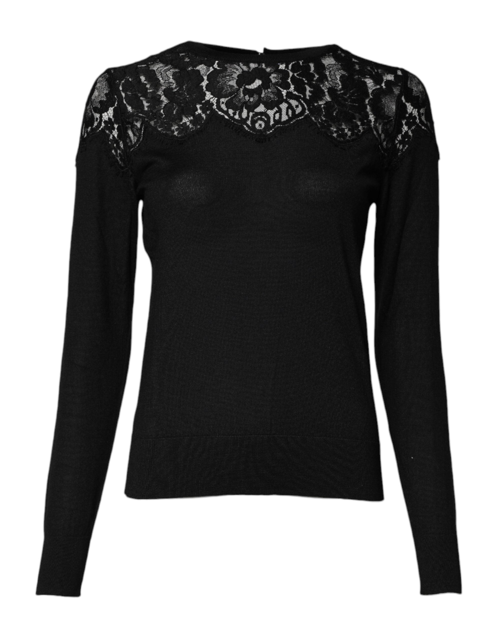 Dolce & Gabbana Black Floral Lace Long Sleeve Blouse Top