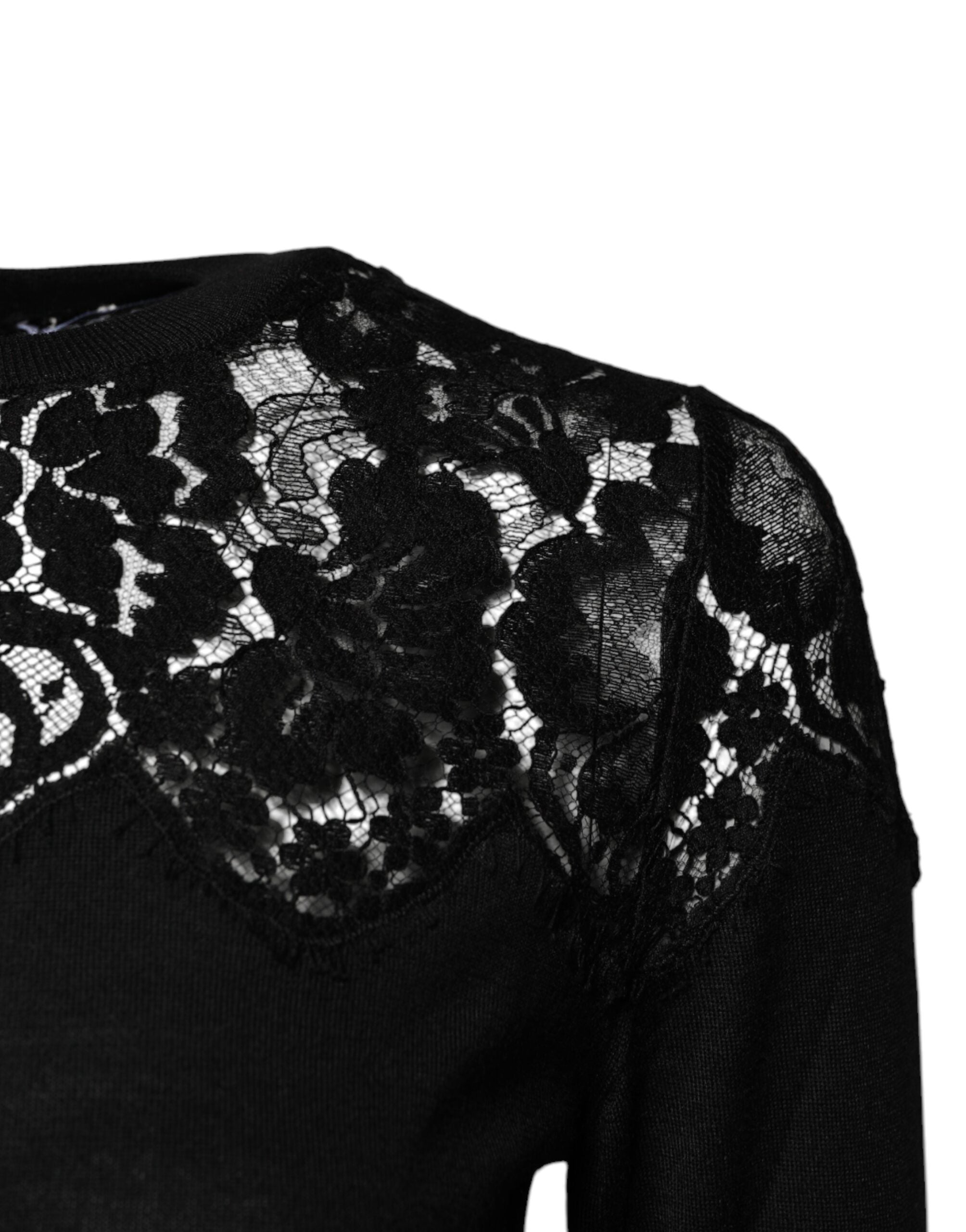 Dolce & Gabbana Black Floral Lace Long Sleeve Blouse Top