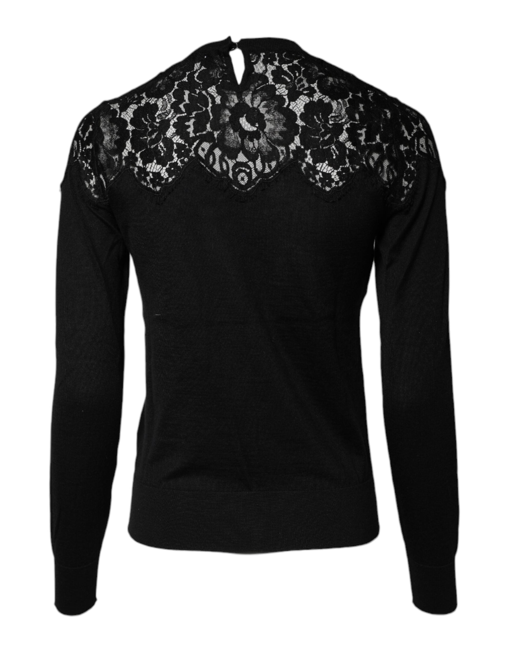 Dolce & Gabbana Black Floral Lace Long Sleeve Blouse Top