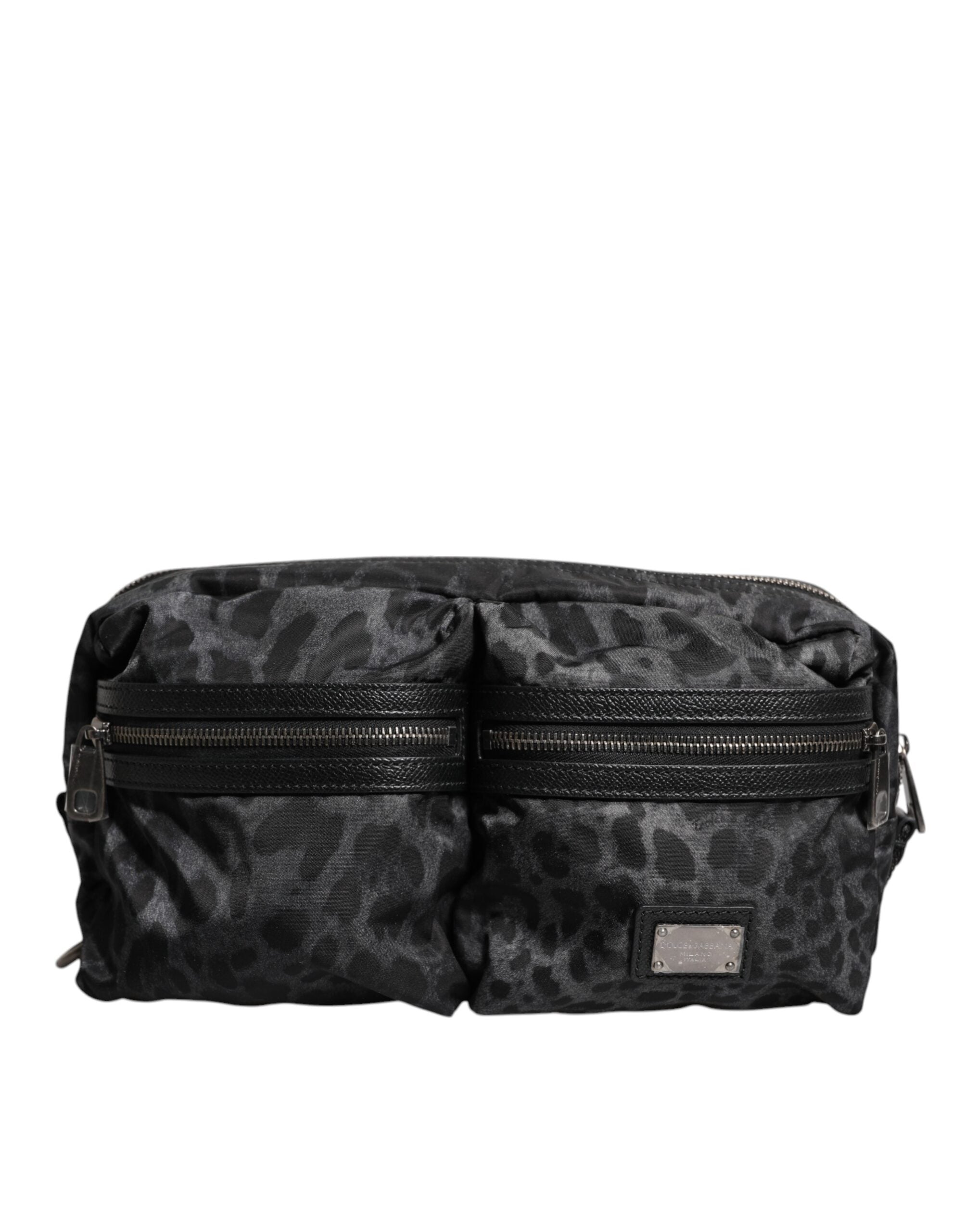 Dolce & Gabbana Schwarzer grauer Leopard DG Logo Gürtel Taille Gürteltasche