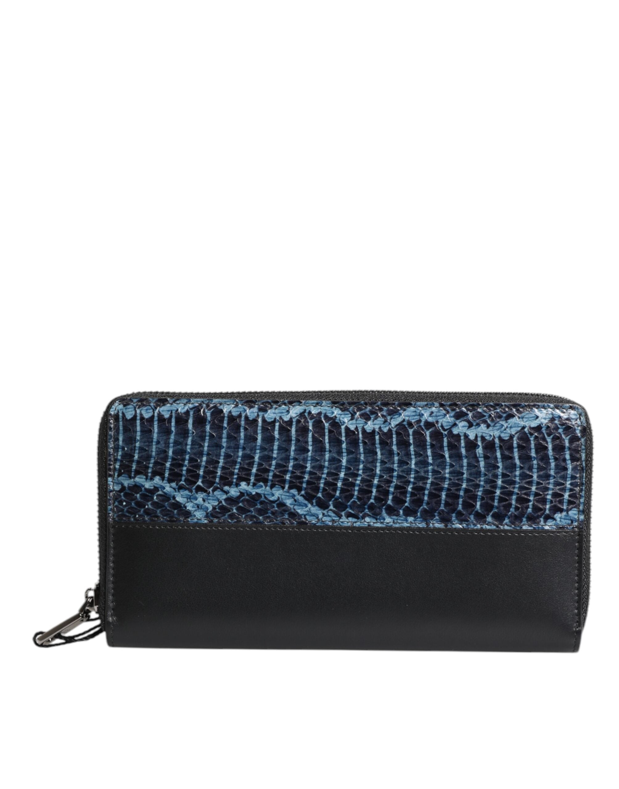 Dolce & Gabbana Schwarz-Blau Exotisches Leder Geprägte Kontinental Brieftasche
