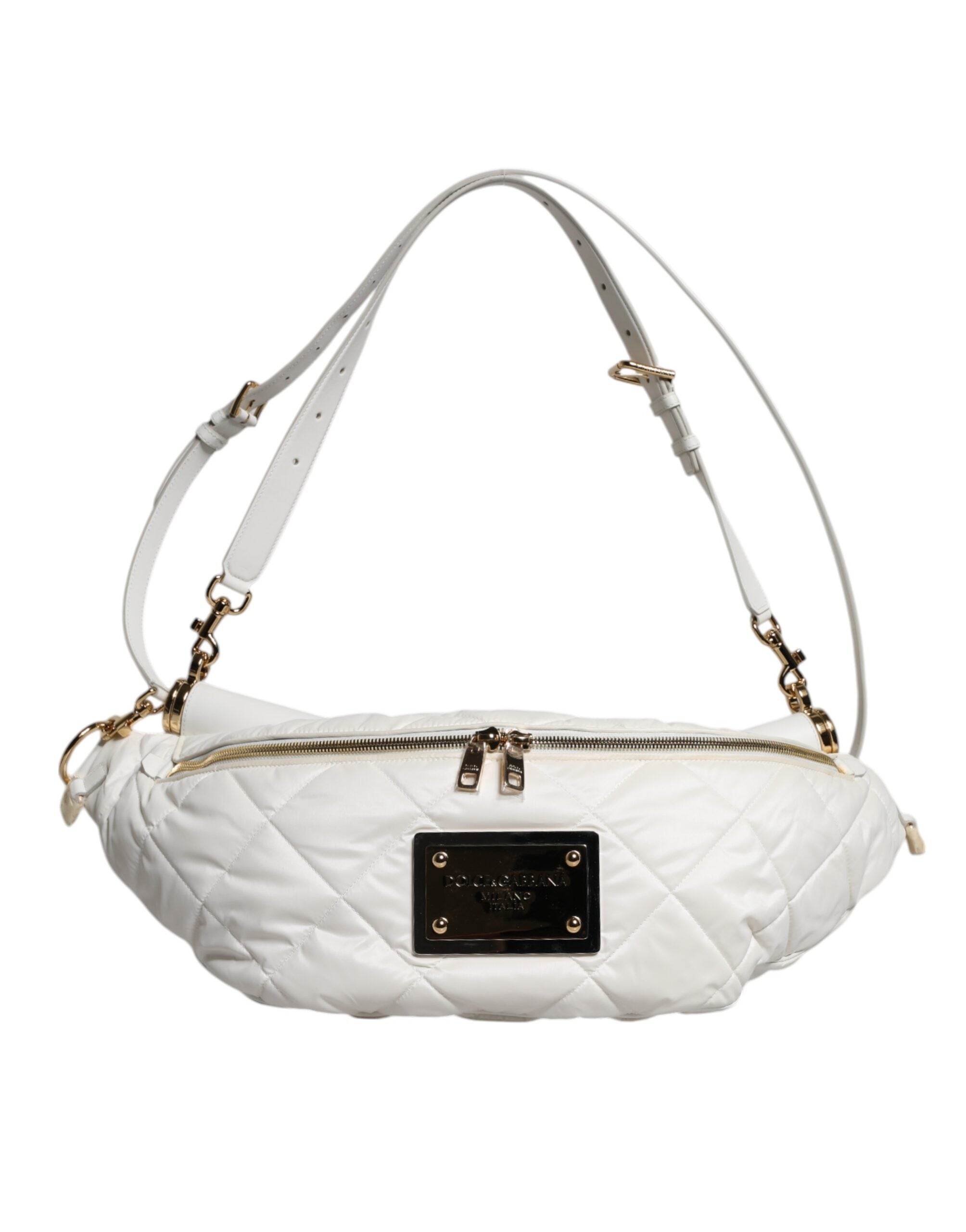 Dolce & Gabbana Weiße gesteppte Logo-Plakette Gürtel Taille Gürteltasche