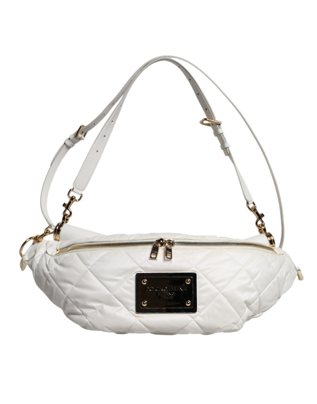 Dolce & Gabbana Weiße gesteppte Logo-Plakette Gürtel Taille Gürteltasche