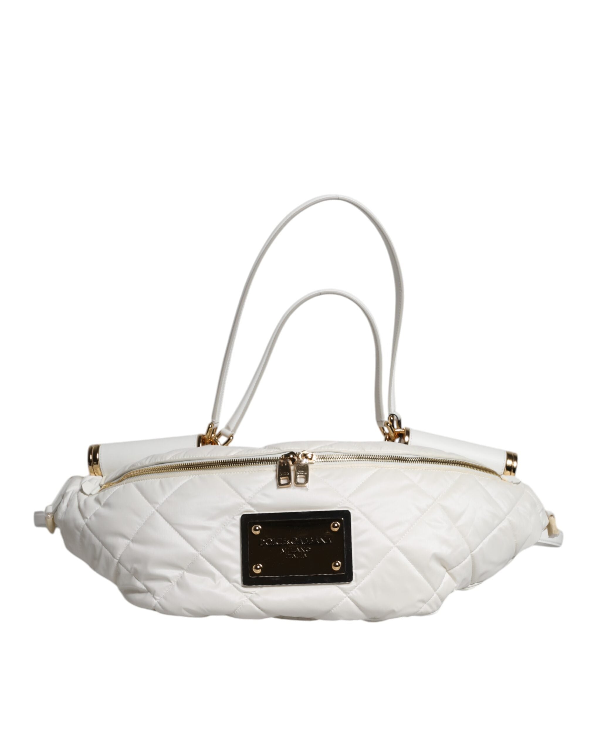 Dolce & Gabbana Weiße gesteppte Logo-Plakette Gürtel Taille Gürteltasche