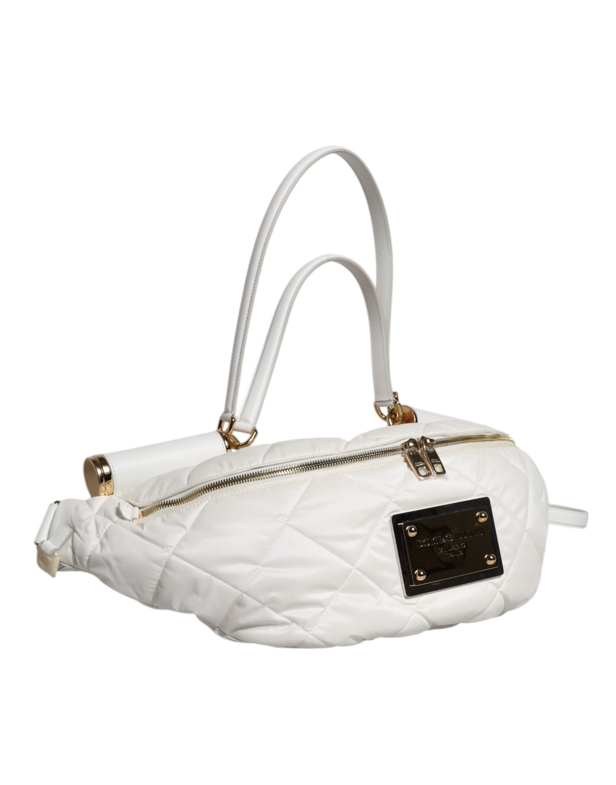 Dolce & Gabbana Weiße gesteppte Logo-Plakette Gürtel Taille Gürteltasche