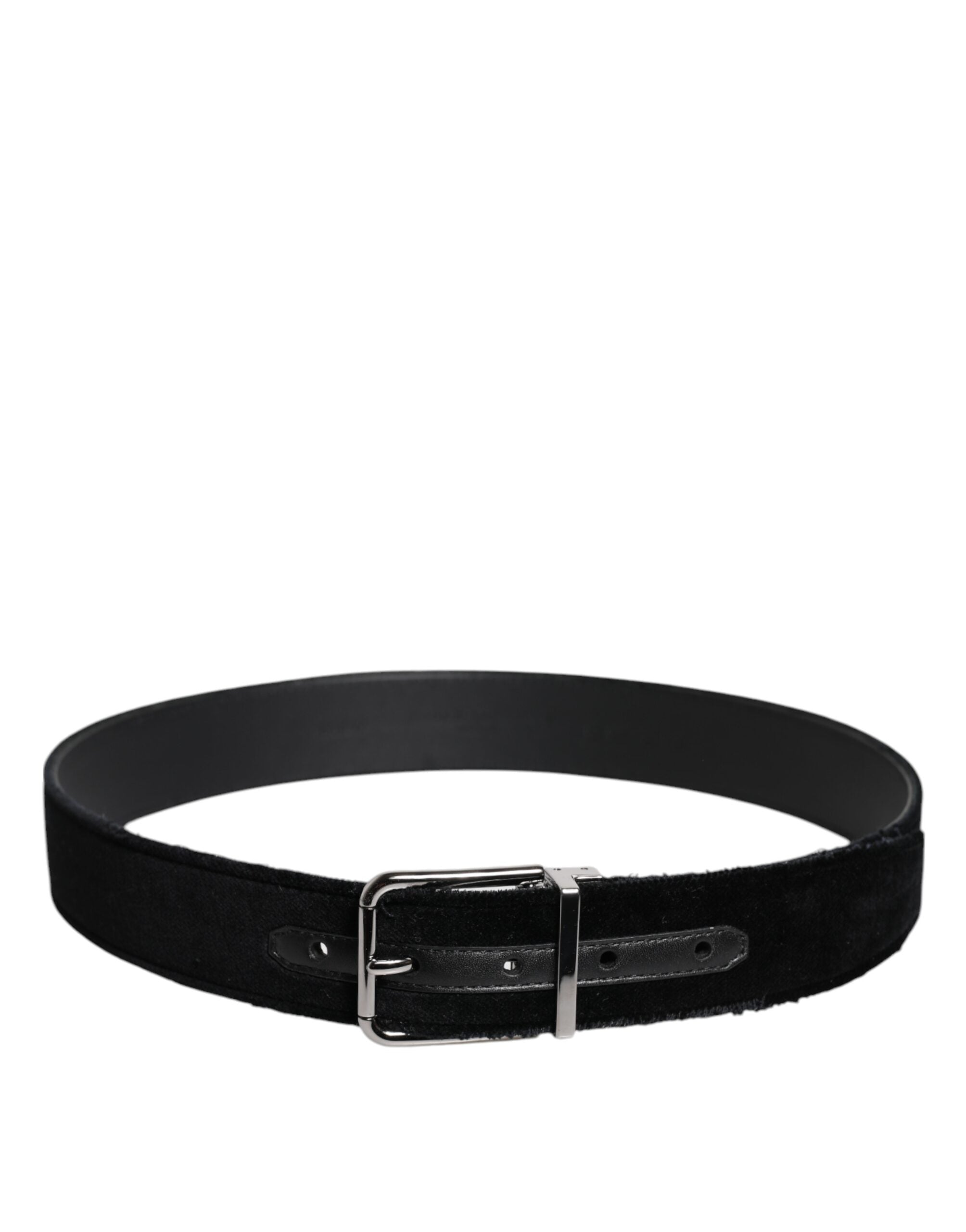 Dolce & Gabbana Black Cotton Belt with Silver-Tone Metal Buckle
