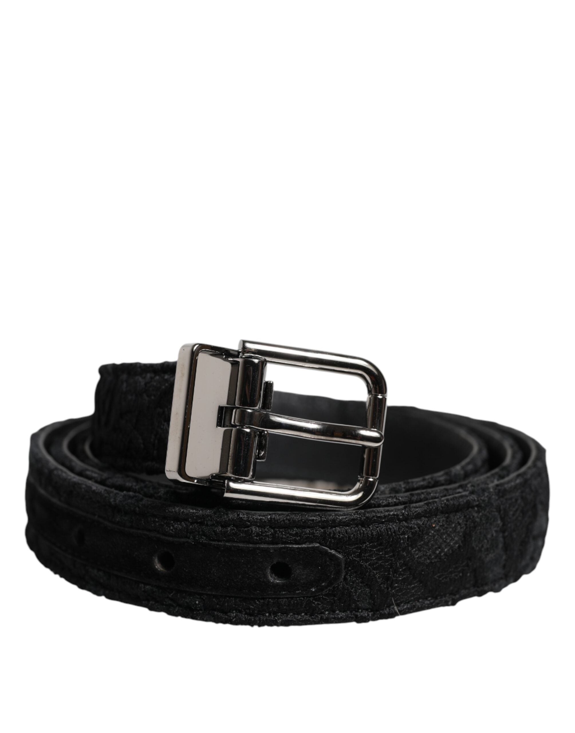 Dolce & Gabbana Schwarzer Gürtel aus Baumwollmischung mit silberner Metallschnalle
