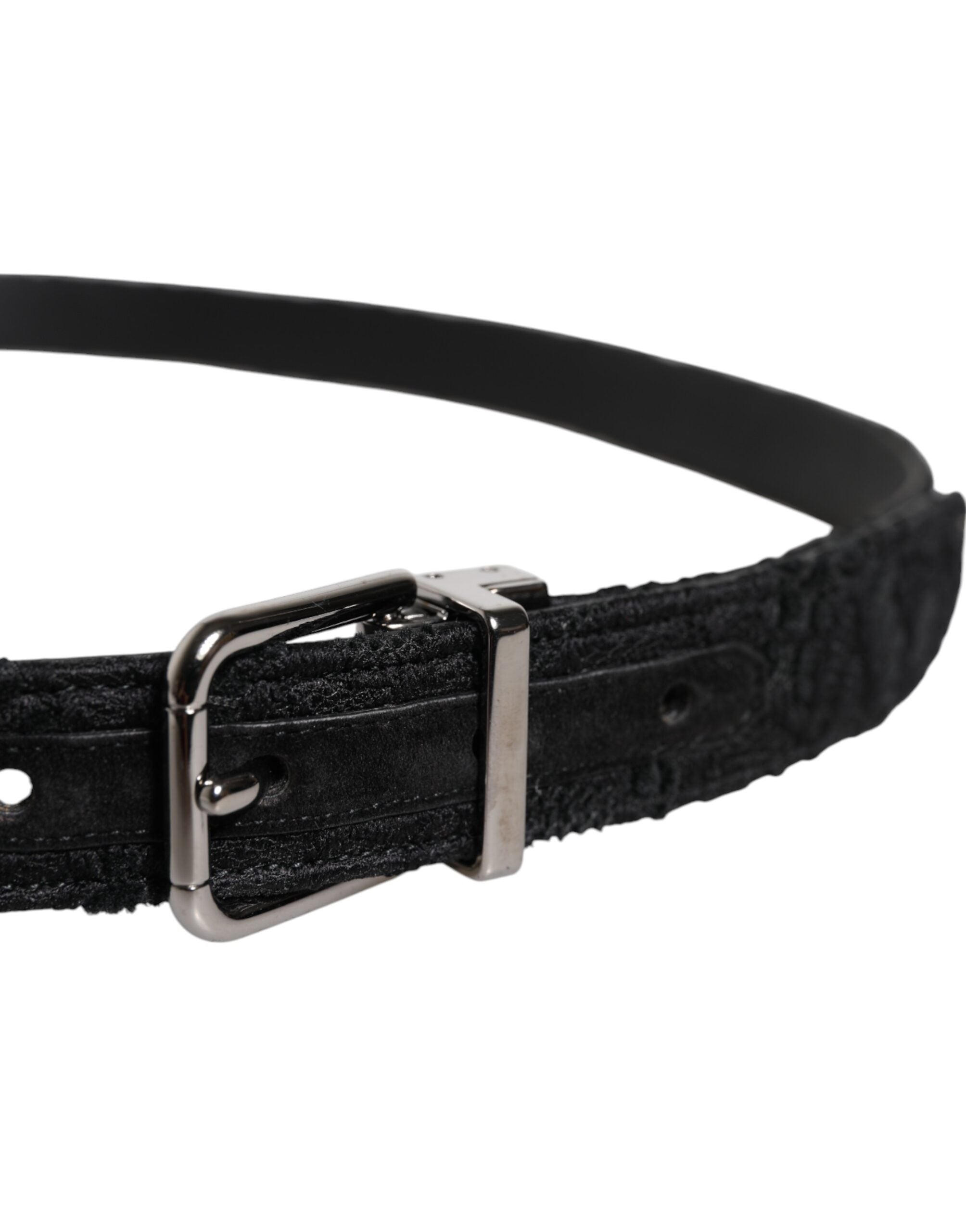 Dolce & Gabbana Schwarzer Gürtel aus Baumwollmischung mit silberner Metallschnalle