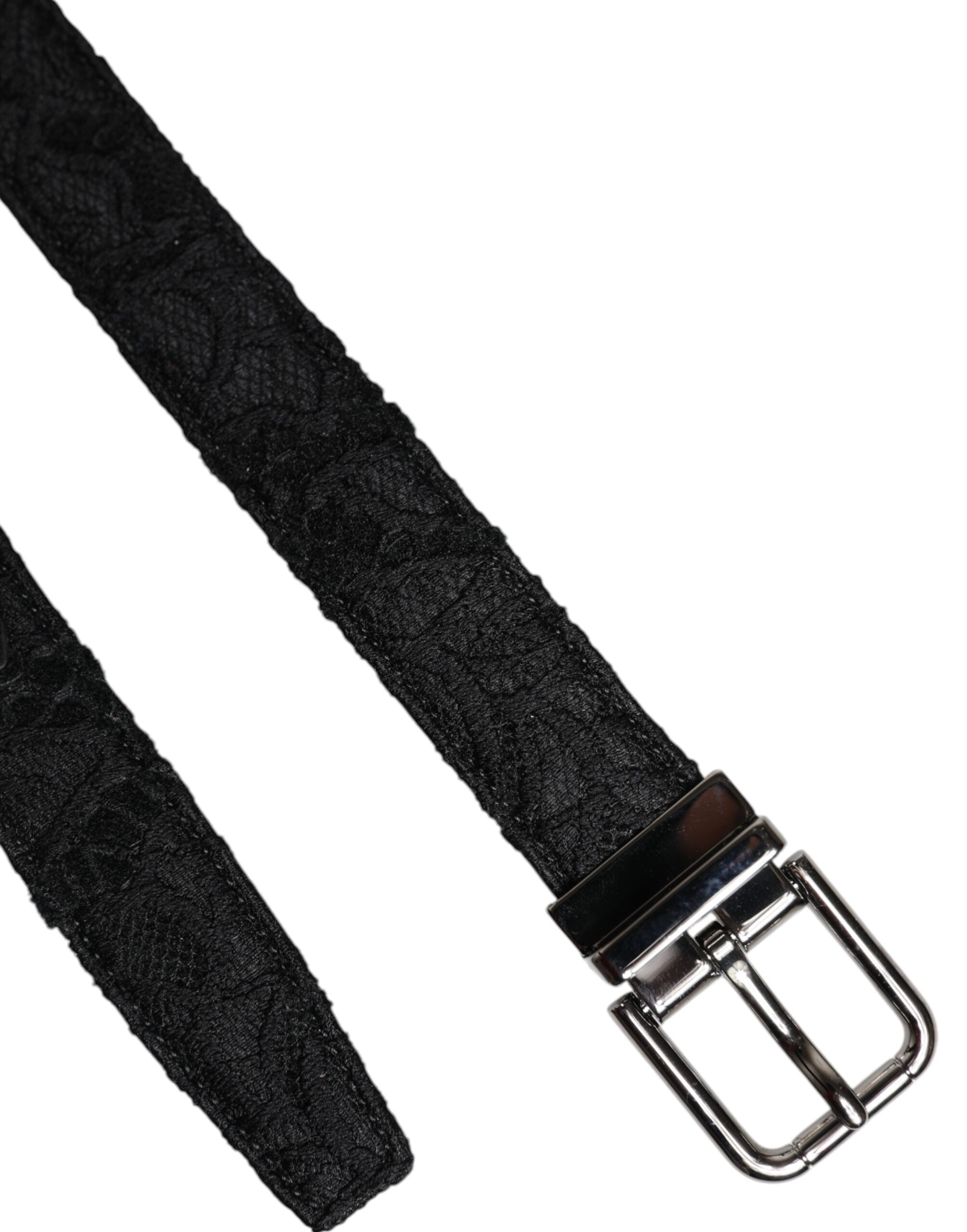 Dolce & Gabbana Schwarzer Gürtel aus Baumwollmischung mit silberner Metallschnalle