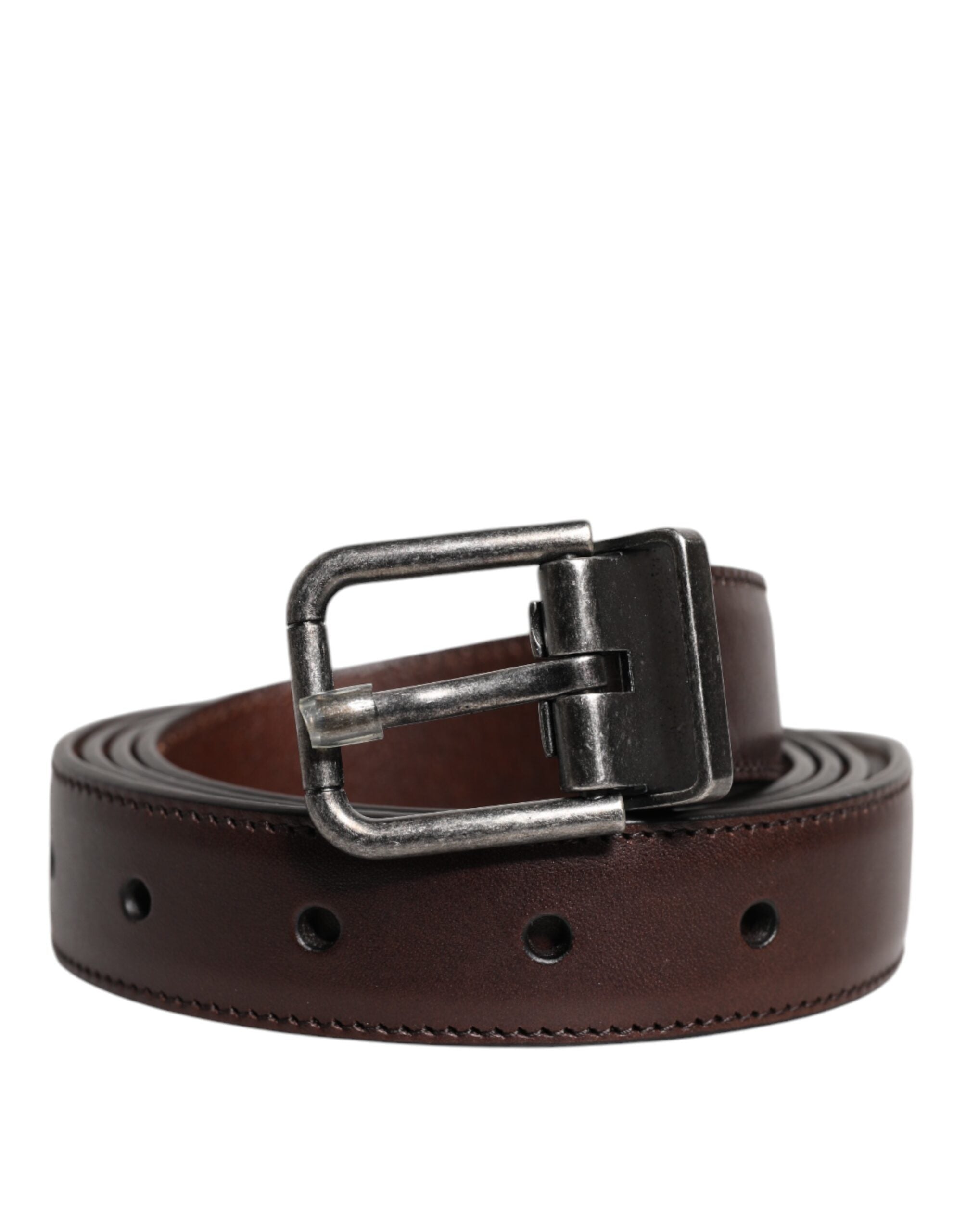 Dolce & Gabbana Brauner Ledergürtel mit silberner Metallschnalle