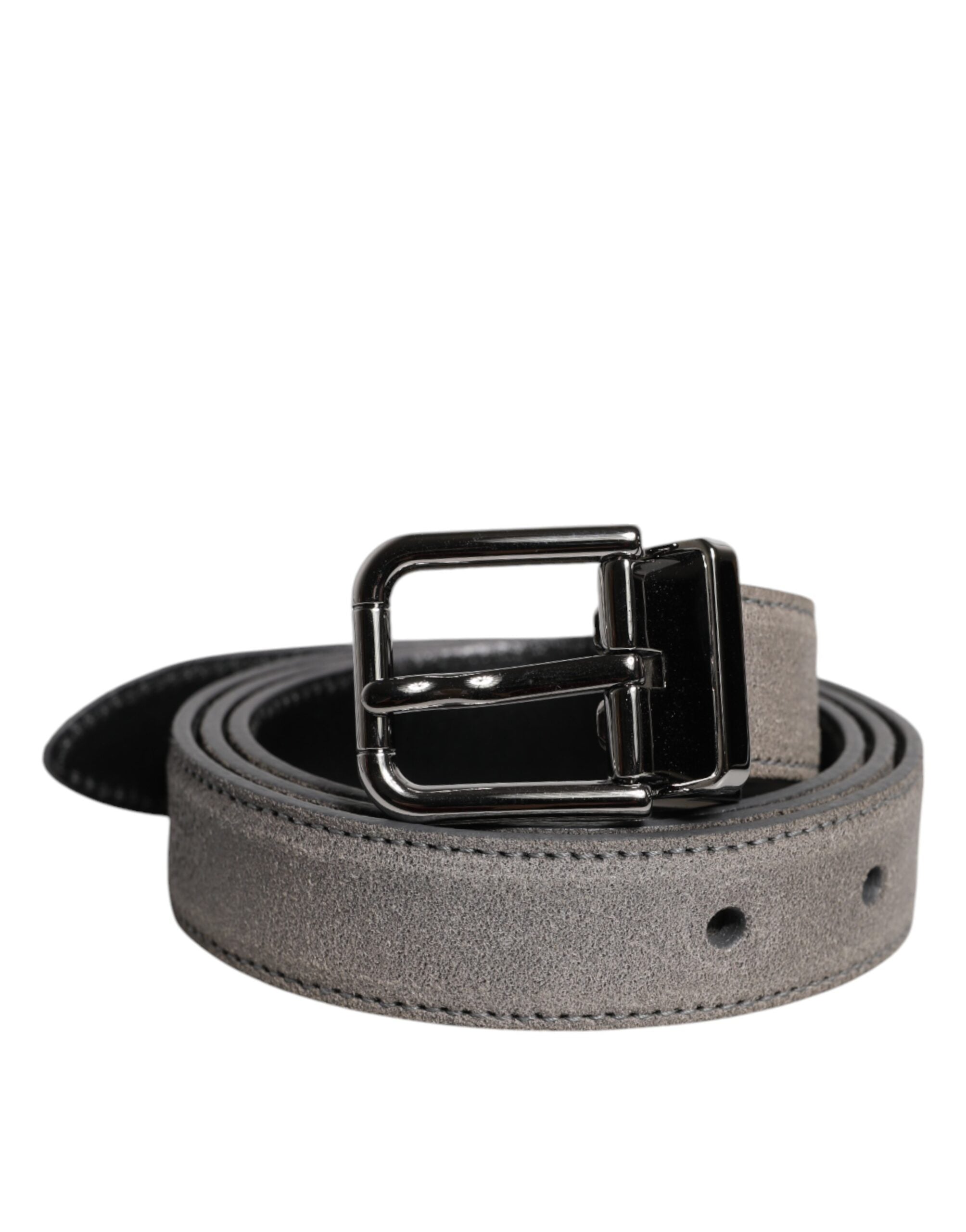 Dolce & Gabbana Grauer Leder Gürtel mit silberfarbener Metallschnalle
