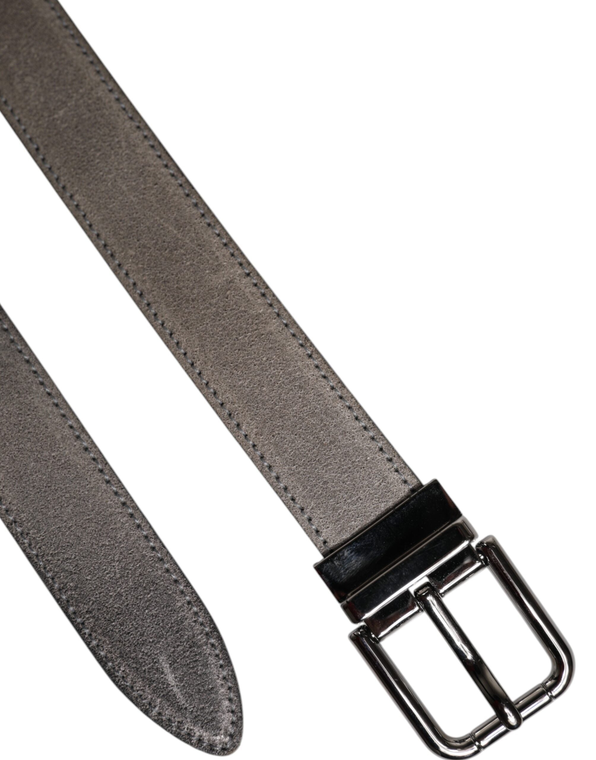 Dolce & Gabbana Grauer Leder Gürtel mit silberfarbener Metallschnalle