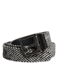 Dolce & Gabbana Black White Silver-Tone Metal Buckle Belt