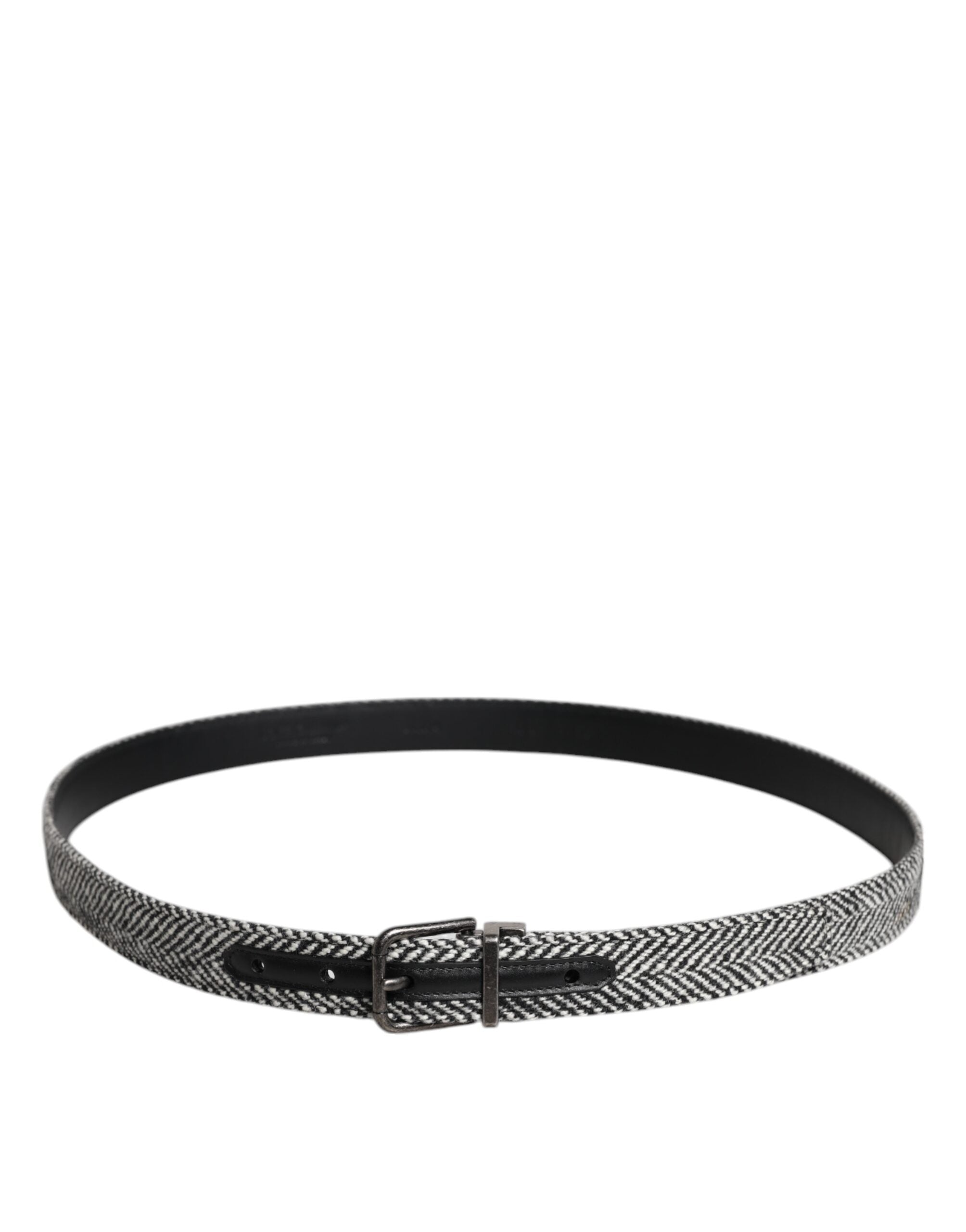 Dolce & Gabbana Black White Silver-Tone Metal Buckle Belt