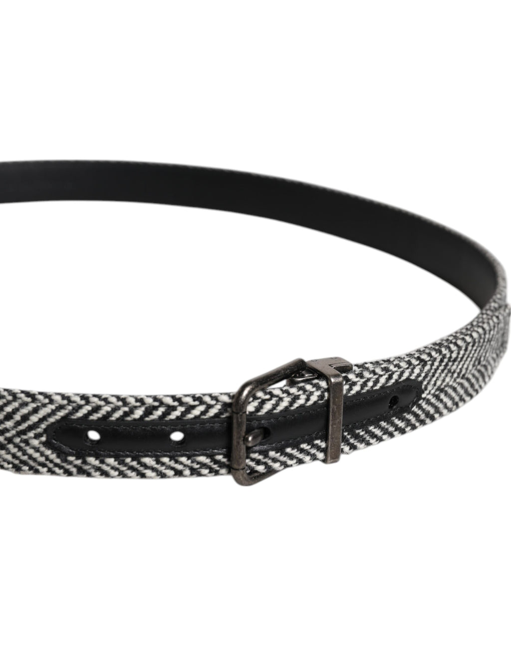 Dolce & Gabbana Black White Silver-Tone Metal Buckle Belt