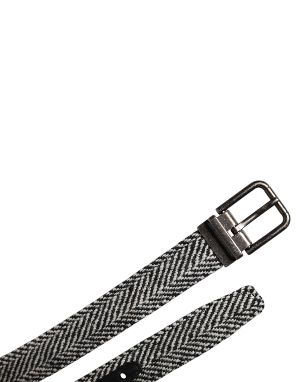 Dolce & Gabbana Black White Silver-Tone Metal Buckle Belt
