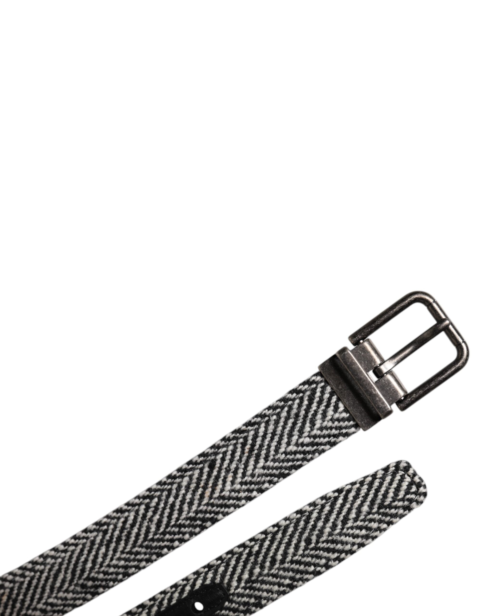 Dolce & Gabbana Black White Silver-Tone Metal Buckle Belt