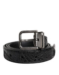 Dolce & Gabbana Black Exotic Leather Belt with Metal Logo Buckle