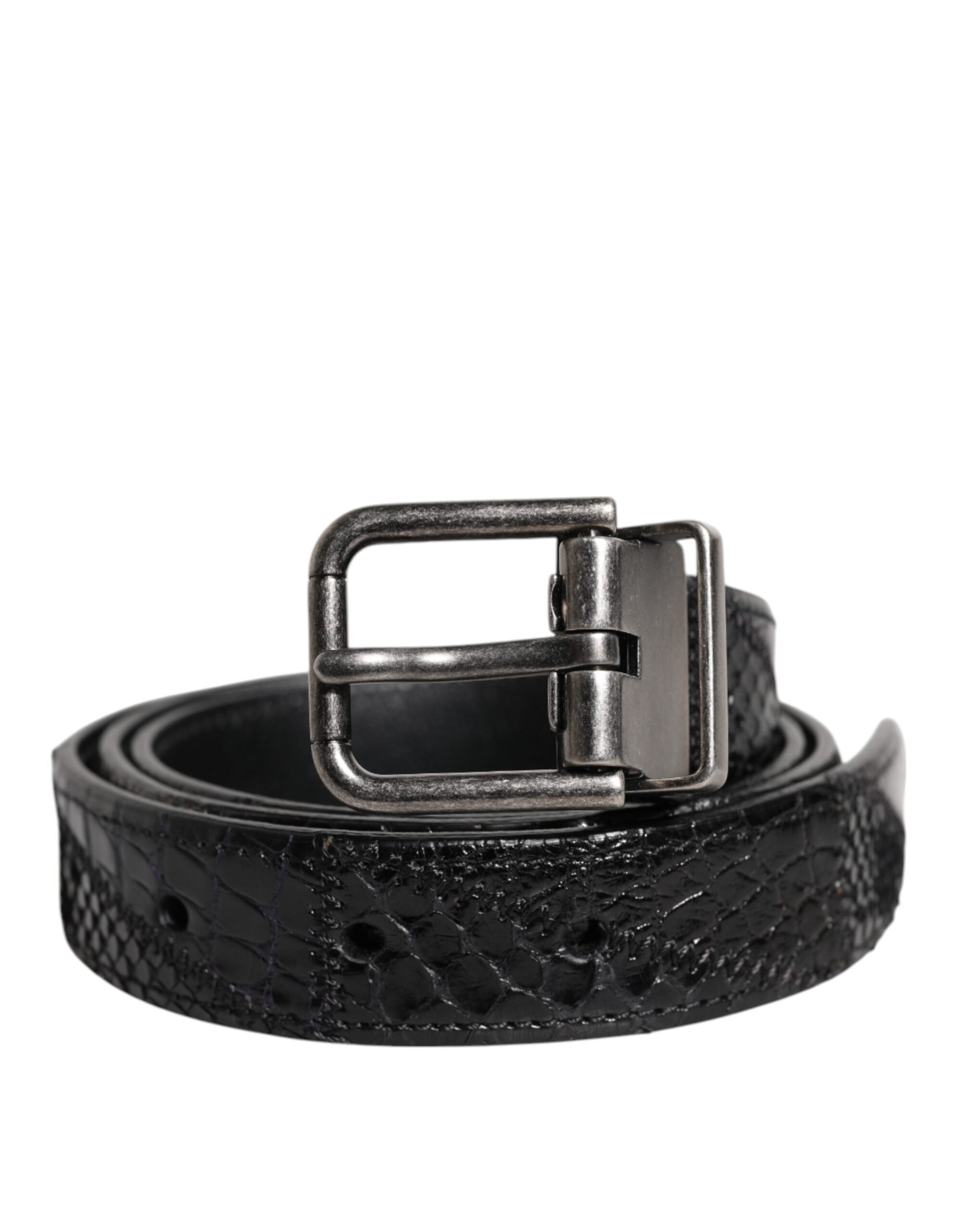 Dolce & Gabbana Black Exotic Leather Belt with Metal Logo Buckle